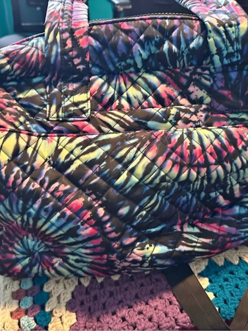 Colorful Tie-Dye Quilted Weekender / Travel Bag with Shoulder Strap